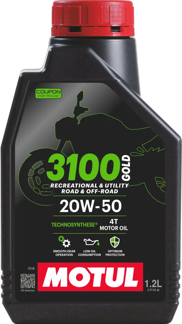 Motul 3100 4T Gold 20W-50 Technosynthese Semi-Synthetic Engine Oil for Bikes | API SM | High Performance Protection, Smooth Gear Shifting & Reliable Power | 1.2 L